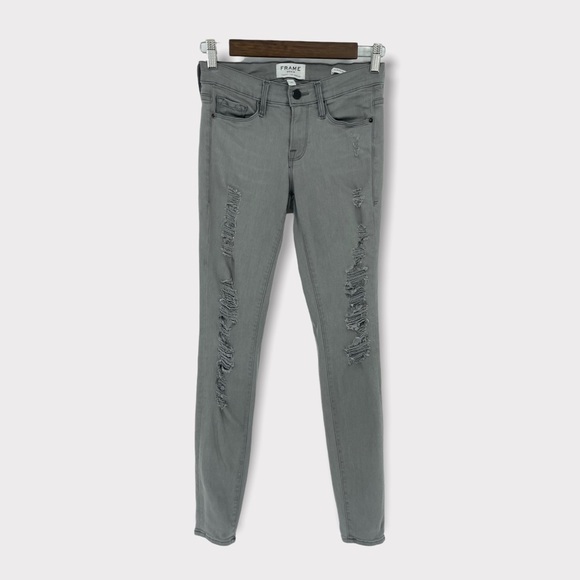 FRAME Le Skinny de Jeanne in Wilshire Gray Distressed Jeans - Picture 3 of 9